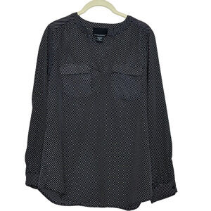 Cynthia Rowley Womens Blouse Medium Black Geometric Dots Long Sleeve Career